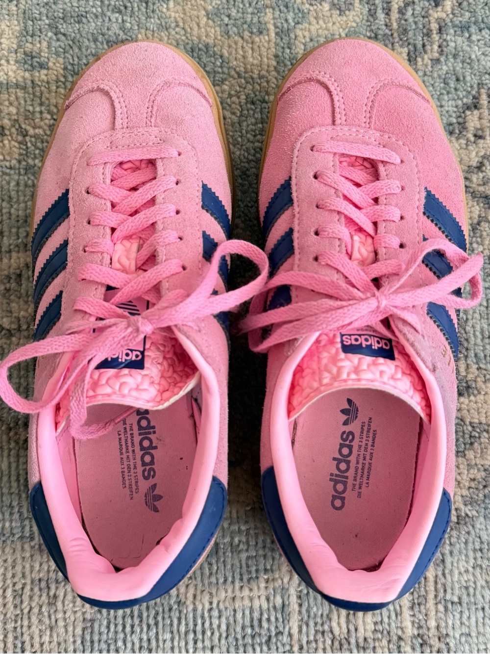 adidas Pink Suede Gazelle Sneakers with Navy Stripes